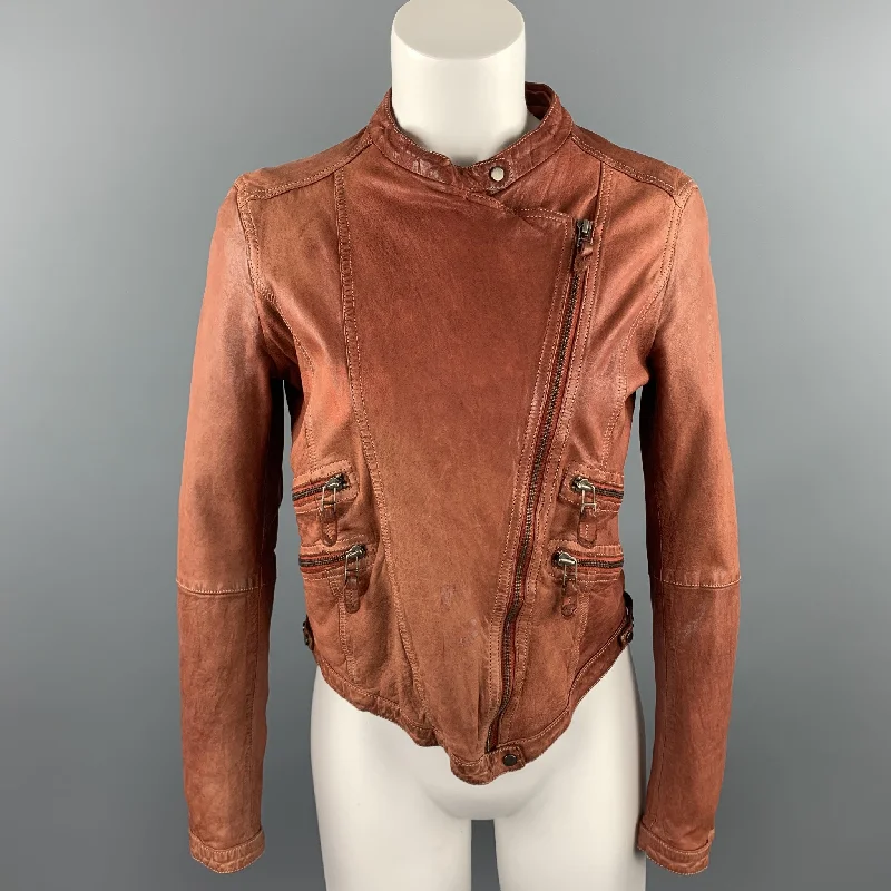 VINTAGE Size L Rust Brown Distressed Leather Zip Up Jacket One-Shoulder Jacket Off-the-Shoulder Jacket Asymmetrical Jacket VINTAGE Size L Rust Brown Distressed Leather Zip Up Jacket One-Shoulder Jacket Off-the-Shoulder Jacket Asymmetrical Jacket
