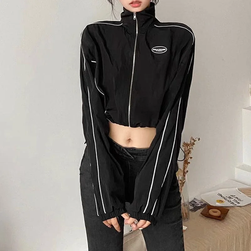 Women's Grunge Stand Collar Drawstring Short Jacket Oversized Jacket Tailored Jacket Straight Jacket Women's Grunge Stand Collar Drawstring Short Jacket Oversized Jacket Tailored Jacket Straight Jacket