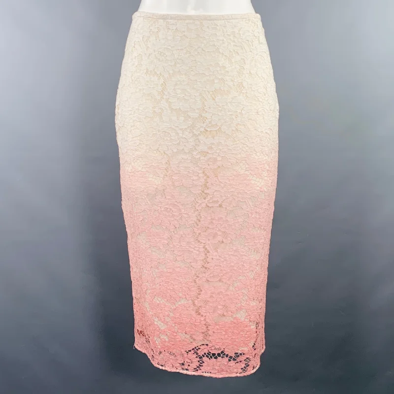 BURBERRY PRORSUM Size 4 Pink White Floral Pencil Guipure Lace Ombré Skirt wool skirt breathable