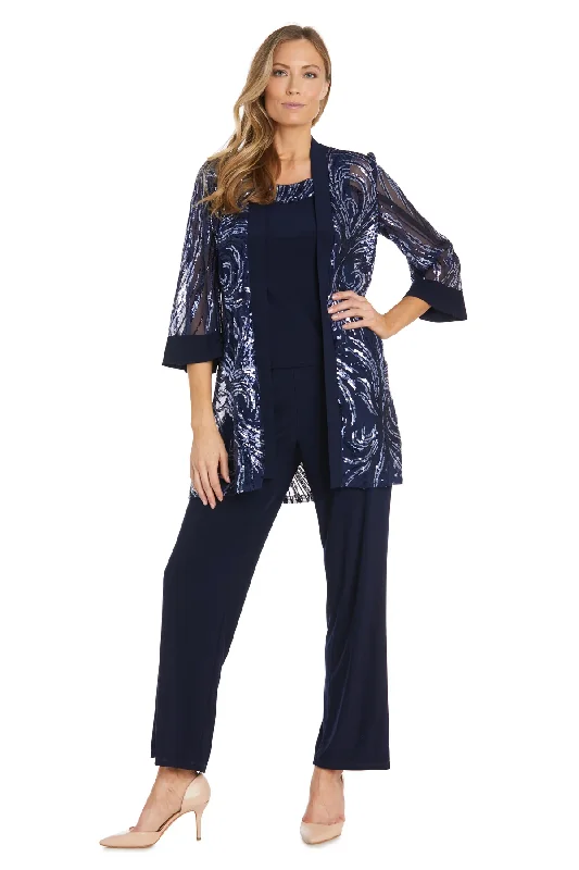 R&M Richards 9731 Long Sequins Jacket Dress Pant Set High-Waist Jogger Pants