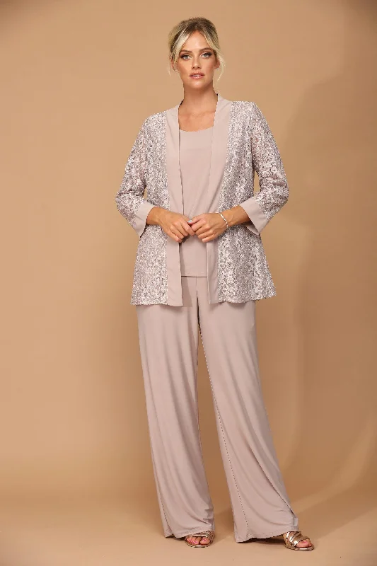 Long Formal Mother of the Bride Jacket Pant Suit Relaxed High-Waist Trousers