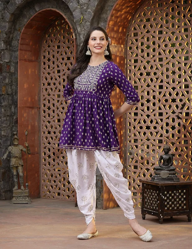 Purple Kurta Dhoti Pant Set Wide-Legged Palazzos