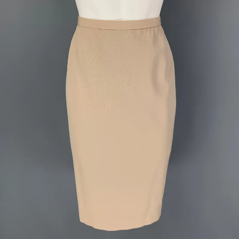 DONNA KARAN Size 8 Beige Wool Pencil Below Knee Skirt lace skirt delicate