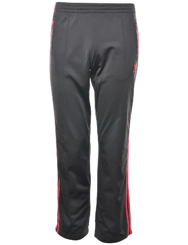 Adidas Black & Maroon 3 Stripe Track Pants - W30 L31 Relaxed High-Waist Trousers
