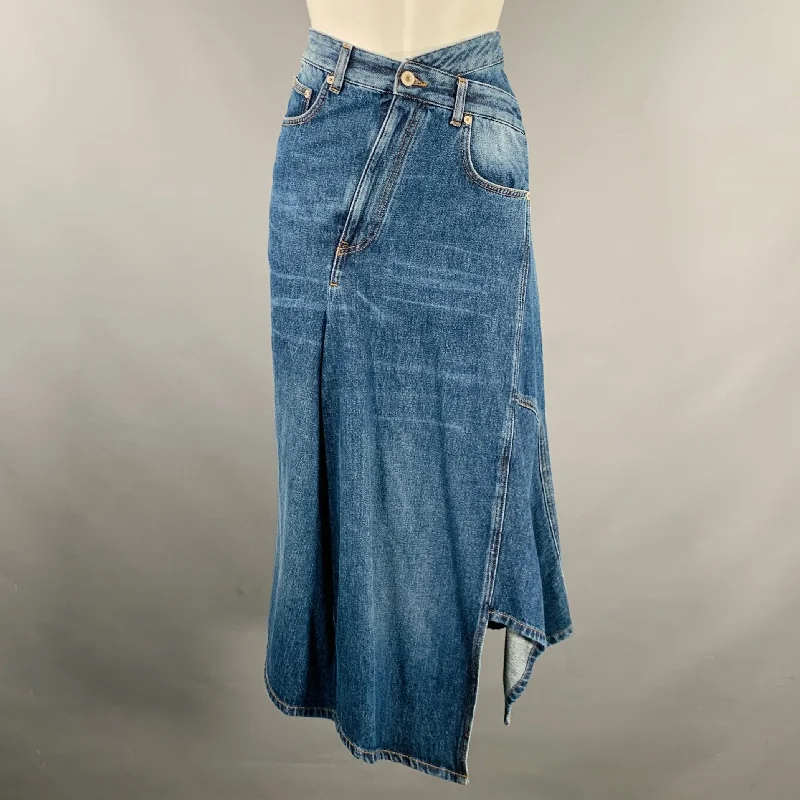 LOEWE Size 32 Blue Cotton Contrast Stitch Deconstructed Denim Midi Y2K Skirt corduroy skirt durable