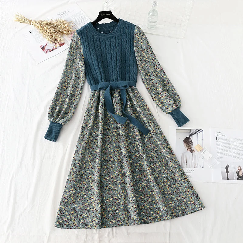 Floral dress new style stitching shows thin temperament slim fit with a bottomed sweater 2136 Satin Fabric Silk Fabric Chiffon Fabric Floral dress new style stitching shows thin temperament slim fit with a bottomed sweater 2136 Satin Fabric Silk Fabric Chiffon Fabric