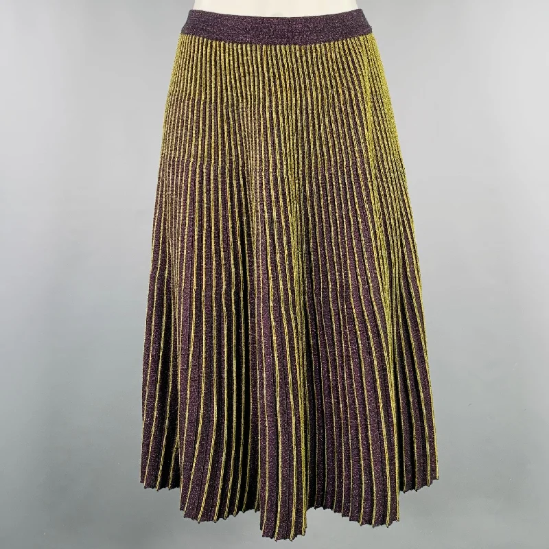 CATHERINE ANDRE Size M Purple Yellow Acrylic Blend Knit Pleated Midi Skirt denim skirt durable