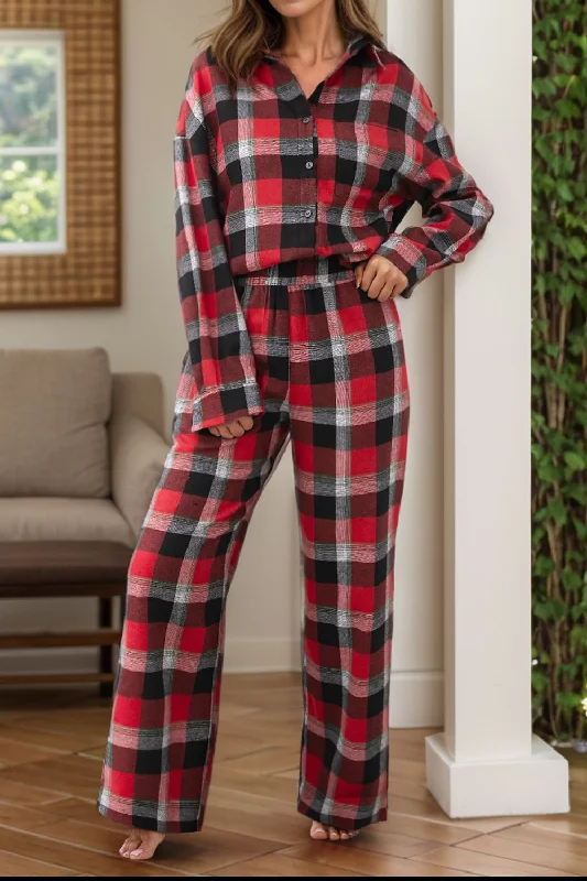 Hazel Blues® |  Plaid Long Sleeve Top and Pants Lounge Set Relaxed Casual Leggings