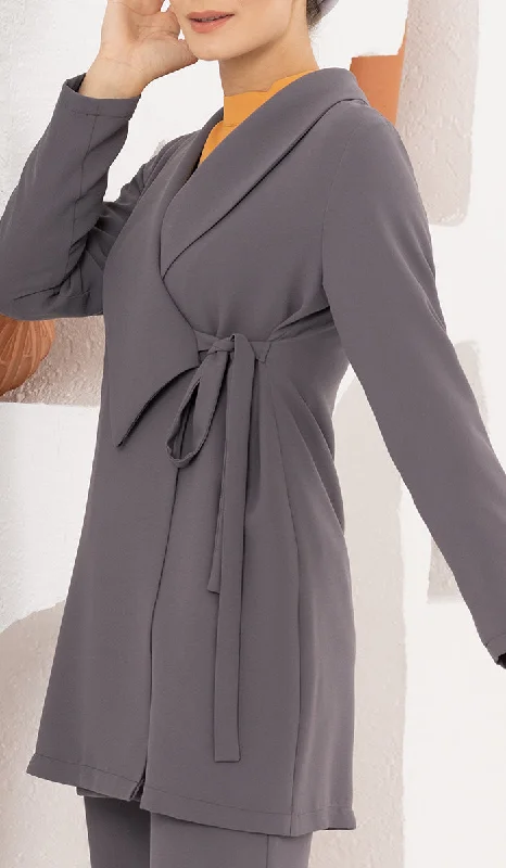 Abeer Light Long Comfy Wrap Jacket - Purple Gray - FINAL SALE Hoodie Zip-Up Jacket Button-Up Jacket