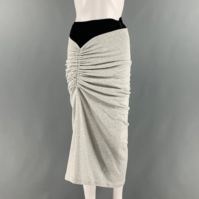ALAIA Size 4 Grey Black Cotton Ruched Mid-Calf Skirt belted skirt waist