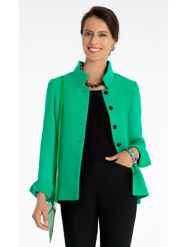 Double Face Wool Crepe Shirt Jacket Notch Collar Peter Pan Collar Cowl Neck