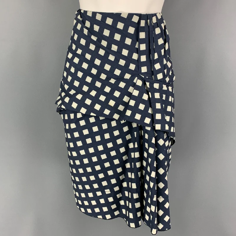 MARC JACOBS Size 6 Navy White Cotton Checkered Ruched Skirt summer skirt style