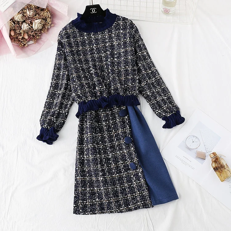 New French retro sweater, tweed bag hip skirt, winter two-piece suit  2361 Velvet Chenille Corduroy