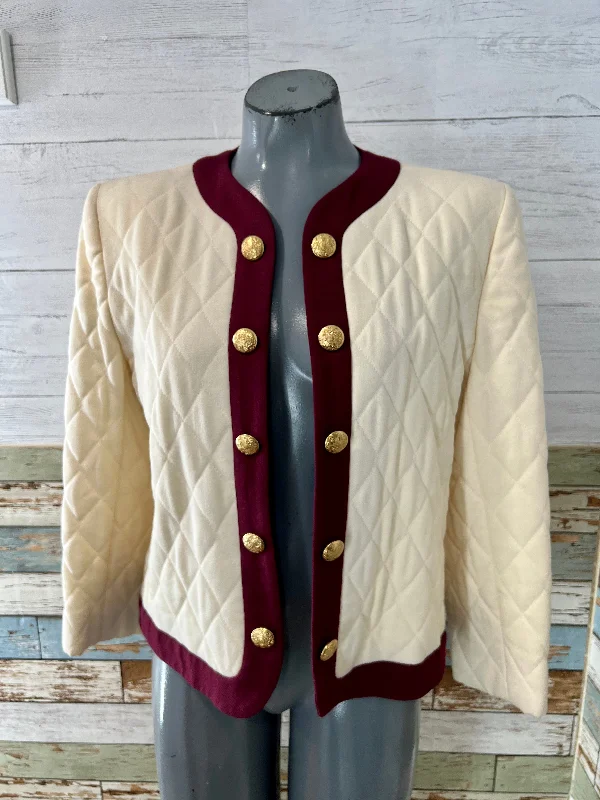 90’s Off White and Burgundy Chanel Style Jacket By Evan Picone Denim Jacket Leather Jacket Suede Jacket 90’s Off White and Burgundy Chanel Style Jacket By Evan Picone Denim Jacket Leather Jacket Suede Jacket