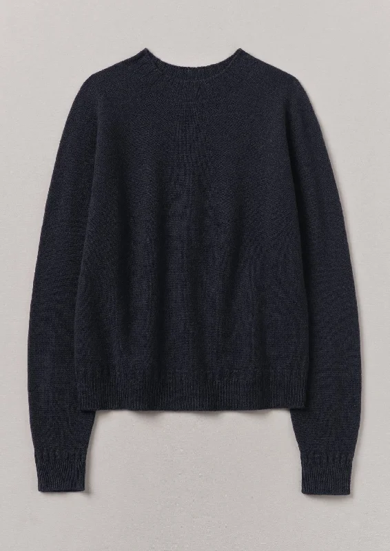 Wool Cashmere Crew Neck Sweater | Dark Navy Knit Fabric Woven Fabric Fleece Fabric