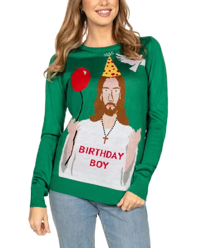 Women's Happy Birthday Jesus Ugly Christmas Sweater Chenille Fabric Brocade Fabric Lace Fabric Women's Happy Birthday Jesus Ugly Christmas Sweater Chenille Fabric Brocade Fabric Lace Fabric