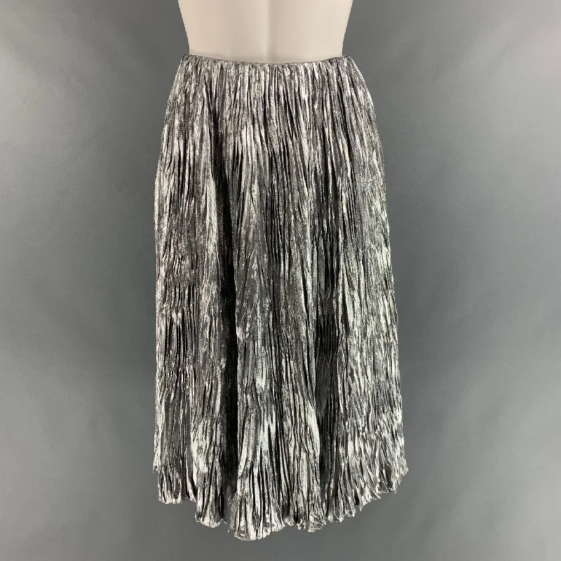RALPH LAUREN Size 2 Silver Silk Metallic Wrinkled A-Line Skirt cashmere skirt plush
