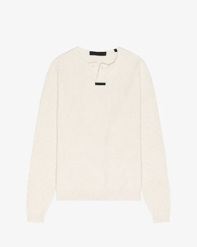 Waffle Henley Sweater Shell Fitted Loose Oversized