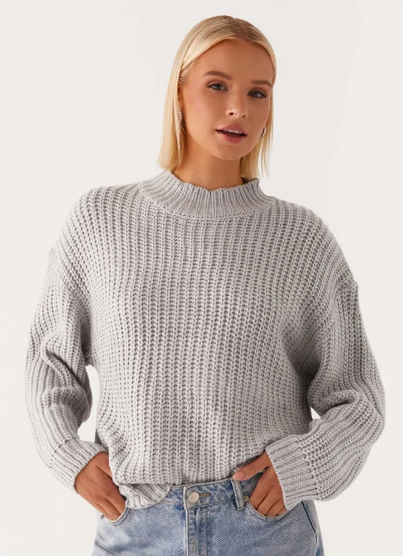 Chester Knit Sweater - Grey Graphic Sweater Embroidered Appliqued