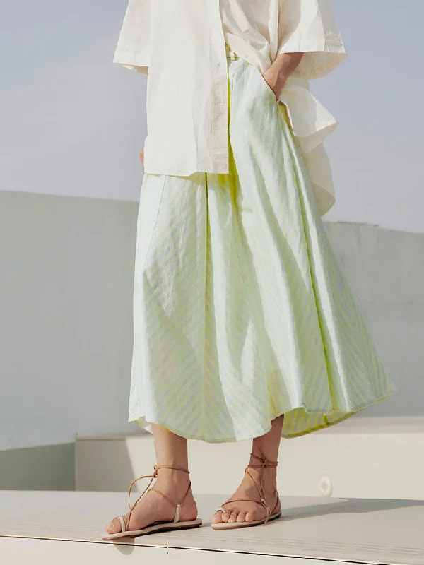 Yellow x green stripe skirt cashmere skirt fine
