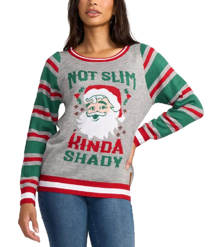Women's Not Slim, Kinda Shady Ugly Christmas Sweater Elegant Classic Vintage