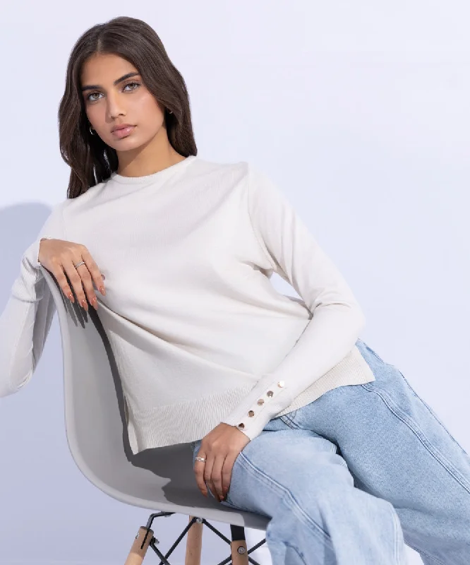 Lightweight Sweater with Gold Buttons Fitted Loose Oversized
