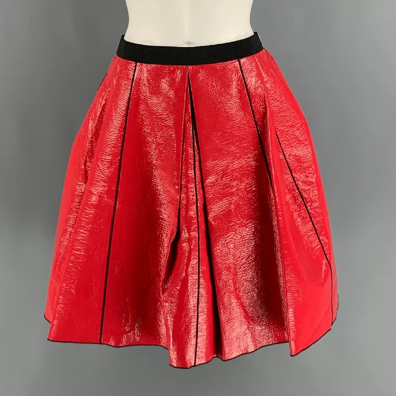 MARC JACOBS Size 2 Red Black Coated Cotton Solid A-Line Skirt leather skirt refined