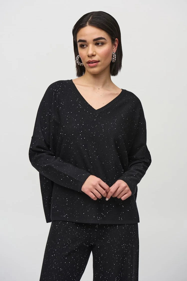 Joseph Ribkoff Sequined Sweater Knit Boxy Top Elegant Classic Vintage