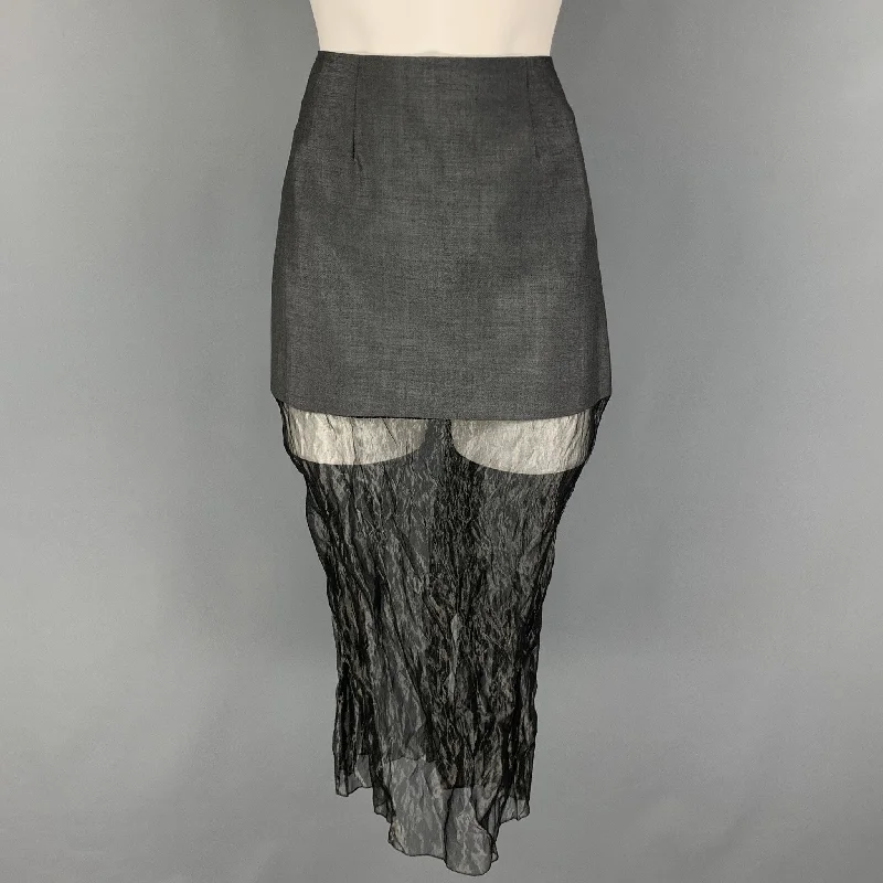 PRADA FW 22 Size 0 Grey Silver Mohair Blend Muslin Midi Skirt denim skirt classic