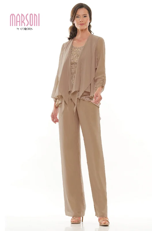 Marsoni by Colors -M303 Chiffon Jacket and Pants Suit Cozy Knit Pants