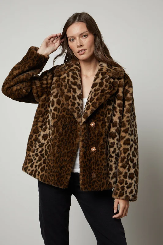 AMANI LEOPARD LUX FAUX FUR JACKET Plaid Jacket Tartan Jacket Houndstooth Jacket